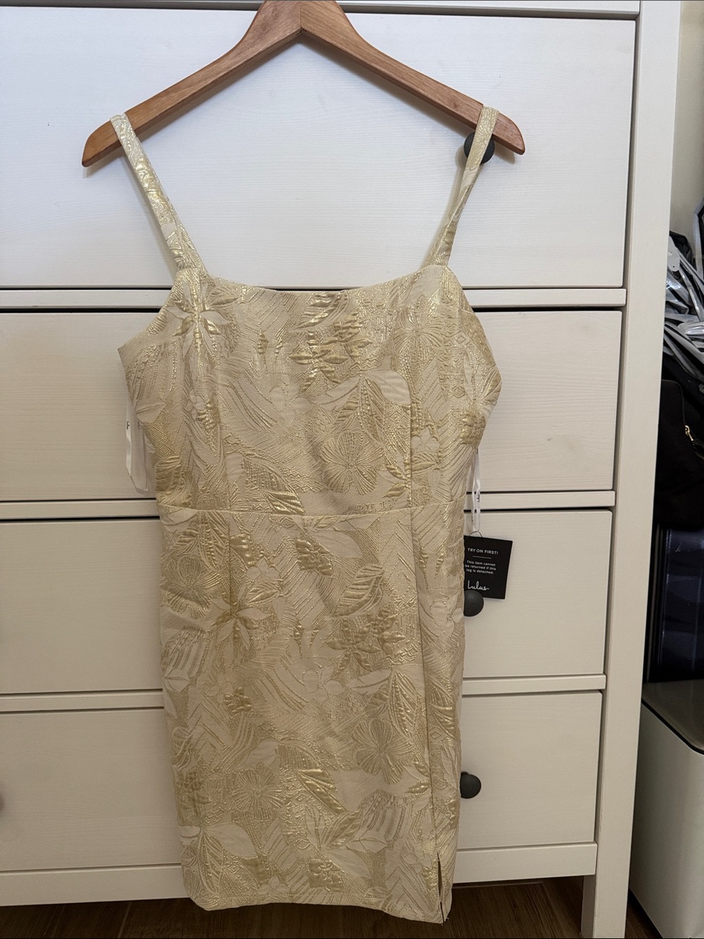 Lulu's Gold Floral-Textured Mini Dress